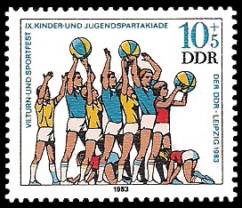 10 + 5 Pf Briefmarke: VII. Turn- und Sportfest u. IX. Kinder- und Jugendspartakiade, Ballübung 10 + 5 Pf Briefmarke: VII. Turn- und Sportfest u. IX. Kinder- und Jugendspartakiade, Ballübung