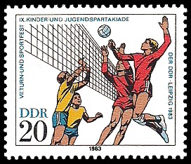 20 Pf Briefmarke: VII. Turn- und Sportfest und IX. Kinder- und Jugendspartakiade, Volleyball