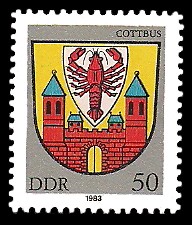 50 Pf Briefmarke: Stadtwappen von Cottbus