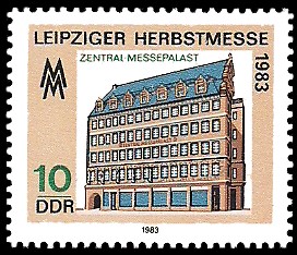 10 Pf Briefmarke: Leipziger Herbstmesse 1983, Zentral-Messepalast 10 Pf Briefmarke: Leipziger Herbstmesse 1983, Zentral-Messepalast