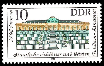 10 Pf Briefmarke: Staatliche Schlösser und Gärten Potsdam-Sanssouci, Schloß Sanssouci 10 Pf Briefmarke: Staatliche Schlösser und Gärten Potsdam-Sanssouci, Schloß Sanssouci