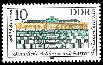 10 Pf Briefmarke: Staatliche Schlösser und Gärten Potsdam-Sanssouci, Schloß Sanssouci