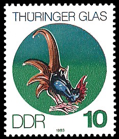 10 Pf Briefmarke: Thüringer Glas, Glas-Hahn