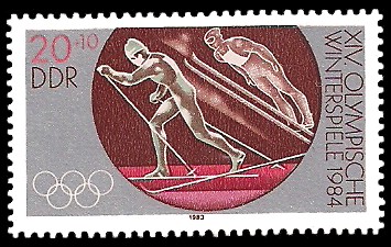 20 + 10 Pf Briefmarke: XIV. Olympische Winterspiele 1984, nordische Kombination