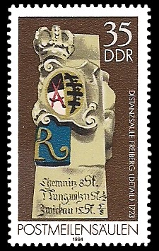35 Pf Briefmarke: Postmeilensäulen, Distanzsäule Freiberg