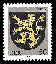 50 Pf Briefmarke: Stadtwappen von Gera