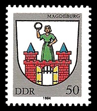 50 Pf Briefmarke: Stadtwappen von Magdeburg
