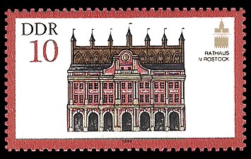10 Pf Briefmarke: Denkmalpflege (ICOMOS), Rathaus in Rostock 10 Pf Briefmarke: Denkmalpflege (ICOMOS), Rathaus in Rostock