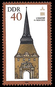 40 Pf Briefmarke: Denkmalpflege (ICOMOS), Steintor in Rostock