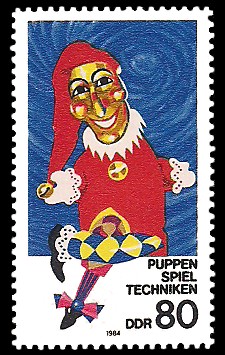 80 Pf Briefmarke: Puppenspielertechniken, Handpuppenkasper