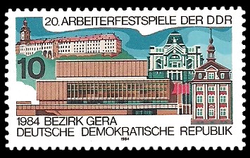 10 Pf Briefmarke: 20. Arbeiterfestspiele, Gebäude Bezirk Gera