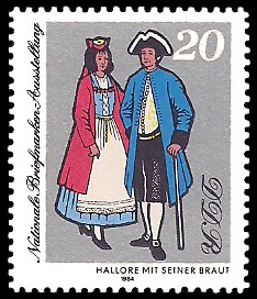 20 Pf Briefmarke: Nationale Briefmarken-Ausstellung, Hallore mit Braut 20 Pf Briefmarke: Nationale Briefmarken-Ausstellung, Hallore mit Braut