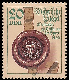 20 Pf Briefmarke: Historische Siegel, Siegel der Wollweber zu Cölln 20 Pf Briefmarke: Historische Siegel, Siegel der Wollweber zu Cölln