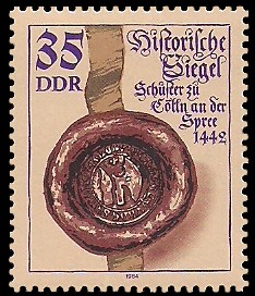 35 Pf Briefmarke: Historische Siegel, Siegel der Schuster zu Cölln 35 Pf Briefmarke: Historische Siegel, Siegel der Schuster zu Cölln