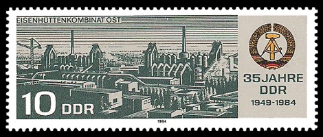 10 Pf Briefmarke: 35 Jahre DDR, Eisenhüttenkombinat Ost 10 Pf Briefmarke: 35 Jahre DDR, Eisenhüttenkombinat Ost