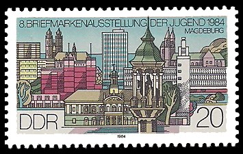 20 Pf Briefmarke: 8. Briefmarkenausstellung der Jugend, Magdeburg 1984 20 Pf Briefmarke: 8. Briefmarkenausstellung der Jugend, Magdeburg 1984