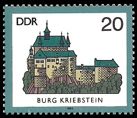 20 Pf Briefmarke: Burgen der DDR, Burg Kriebstein 20 Pf Briefmarke: Burgen der DDR, Burg Kriebstein