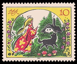 10 Pf Briefmarke: Märchen - von der toten Zarentochter und den 7 Recken 10 Pf Briefmarke: Märchen - von der toten Zarentochter und den 7 Recken