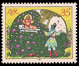 35 Pf Briefmarke: Märchen - von der toten Zarentochter und den 7 Recken 35 Pf Briefmarke: Märchen - von der toten Zarentochter und den 7 Recken