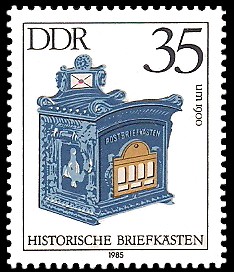 35 Pf Briefmarke: Historische Briefkästen, Postbriefkasten um 1900 35 Pf Briefmarke: Historische Briefkästen, Postbriefkasten um 1900