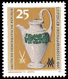 25 Pf Briefmarke: Leipziger Frühjahrsmesse 1985, Kanne mit Weinlaubdekor