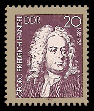 20 Pf Briefmarke: Bach-Händel-Schütz-Ehrung, Georg Friedrich Händel 20 Pf Briefmarke: Bach-Händel-Schütz-Ehrung, Georg Friedrich Händel