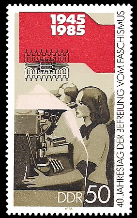 50 Pf Briefmarke: 40. Jahrestag der Befreiung vom Faschismus, Wissenschaft
