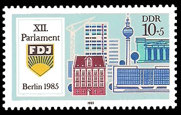 10 + 5 Pf Briefmarke: XII. Parlament der FDJ, Berliner Bauten 10 + 5 Pf Briefmarke: XII. Parlament der FDJ, Berliner Bauten
