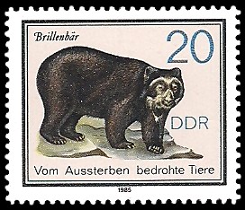 20 Pf Briefmarke: Vom Aussterben bedrohte Tiere, Brillenbär