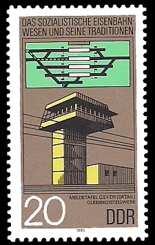20 Pf Briefmarke: Das sozialistische Eisenbahn-wesen und seine Traditionen, Gleisbildstellwerk