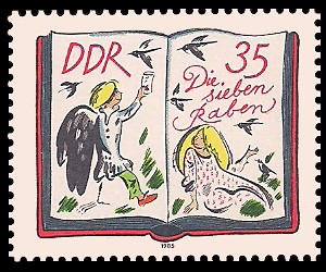 35 Pf Briefmarke: 200. Geburtstag J. und W. Grimm, Die sieben Raben 35 Pf Briefmarke: 200. Geburtstag J. und W. Grimm, Die sieben Raben