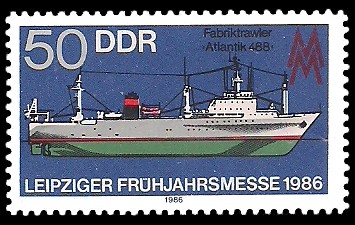 50 Pf Briefmarke: Leipziger Frühjahrsmesse 1986, Fabriktrawler