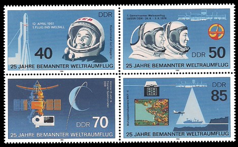  Briefmarke: Viererblock - 25 Jahre bemannter Weltraumflug