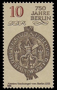 10 Pf Briefmarke: 750 Jahre Berlin, Ältestes Stadtsiegel