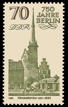 70 Pf Briefmarke: 750 Jahre Berlin, Nicolaikirche 70 Pf Briefmarke: 750 Jahre Berlin, Nicolaikirche
