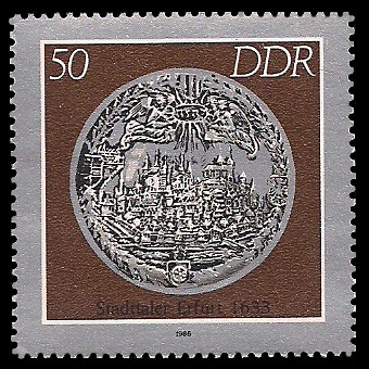 50 Pf Briefmarke: Historische Münzen, Stadttaler Erfurt 50 Pf Briefmarke: Historische Münzen, Stadttaler Erfurt