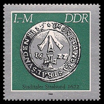1 M Briefmarke: Historische Münzen, Stadttaler Stralsund