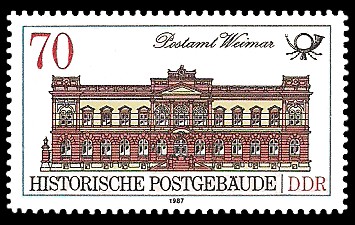 70 Pf Briefmarke: Historische Postgebäude, Postamt Weimar