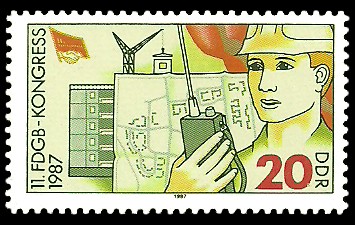 20 Pf Briefmarke: 11. FDGB-Kongress 1987, Bauarbeiter 20 Pf Briefmarke: 11. FDGB-Kongress 1987, Bauarbeiter