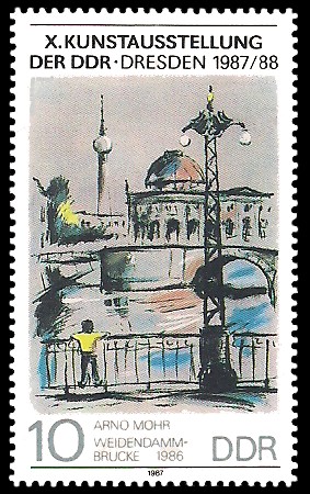 10 Pf Briefmarke: X. Kunstausstellung der DDR, Weidendammbrücke 10 Pf Briefmarke: X. Kunstausstellung der DDR, Weidendammbrücke