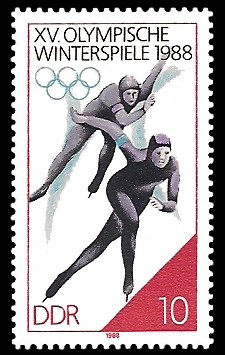 10 Pf Briefmarke: XV. Olympische Winterspiele 1988, Eisschnelllauf 10 Pf Briefmarke: XV. Olympische Winterspiele 1988, Eisschnelllauf