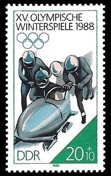 20 + 10 Pf Briefmarke: XV. Olympische Winterspiele 1988, Viererbob