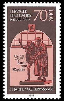 70 Pf Briefmarke: Leipziger Frühjahrsmesse 1988, Faust und Mephisto 70 Pf Briefmarke: Leipziger Frühjahrsmesse 1988, Faust und Mephisto