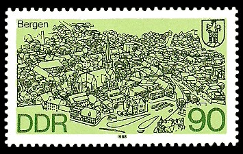 90 Pf Briefmarke: Stadtansichten, Bergen 90 Pf Briefmarke: Stadtansichten, Bergen