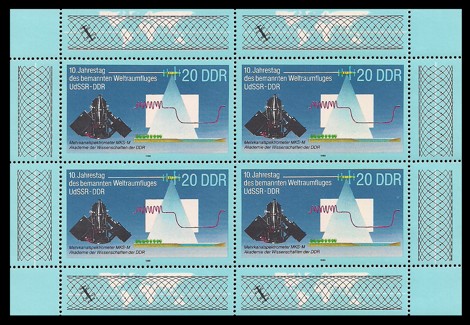  Briefmarke: Kleinbogen - 10. Jahrestag Weltraumfllug UdSSR-DDR, Mehrkanalspektrometer