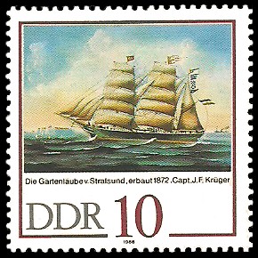 10 Pf Briefmarke: 500 Jahre Schiffer-Compagnie Stralsund, Segelschiffe, Die Gartenlaube