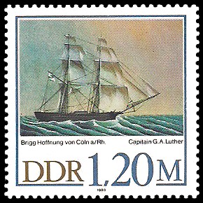 1,20 M Briefmarke: 500 Jahre Schiffer-Compagnie Stralsund, Segelschiffe, Hoffnung 1,20 M Briefmarke: 500 Jahre Schiffer-Compagnie Stralsund, Segelschiffe, Hoffnung