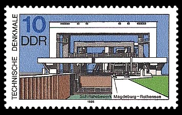 10 Pf Briefmarke: Technische Denkmale, Schiffshebewerk Magdeburg-Rothensee