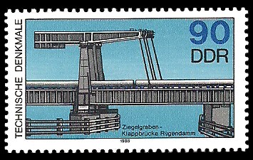 90 Pf Briefmarke: Technische Denkmale, Ziegelgraben-Klappbrücke