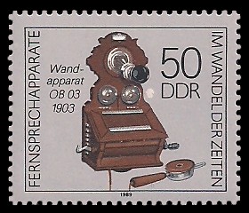 50 Pf Briefmarke: Fernsprechapparate im Wandel der Zeiten, Wandtelefon OB 03 50 Pf Briefmarke: Fernsprechapparate im Wandel der Zeiten, Wandtelefon OB 03